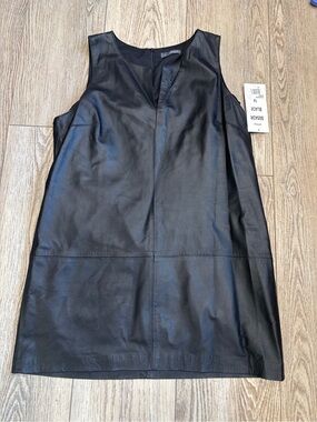 R&O New With Tags Black Leather Mini Shift Dress Size 14